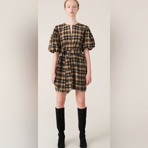 GANNI Plaid Seersucker Dress, US 6 / Medium